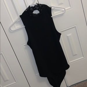 Black high neck & open back body suit